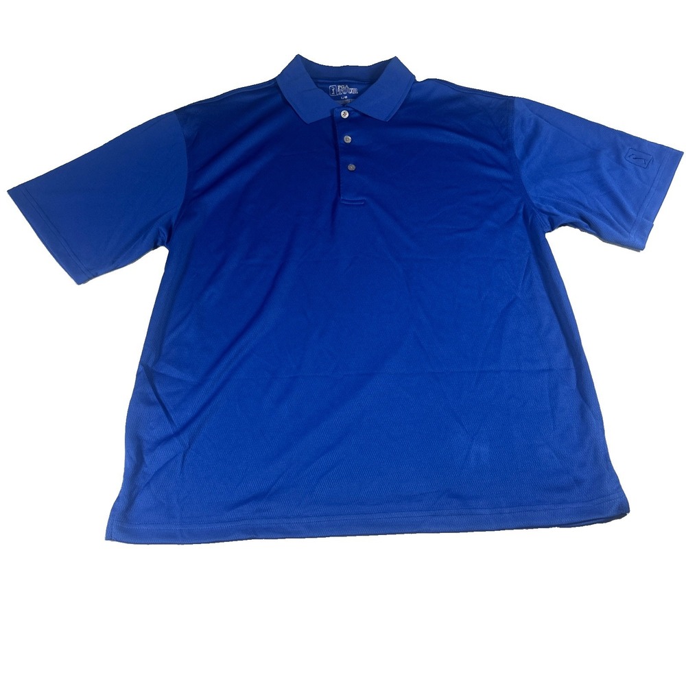 PGA Tour Mens Blue Collared Polo Shirt Logo Regular Fit Size L 0387